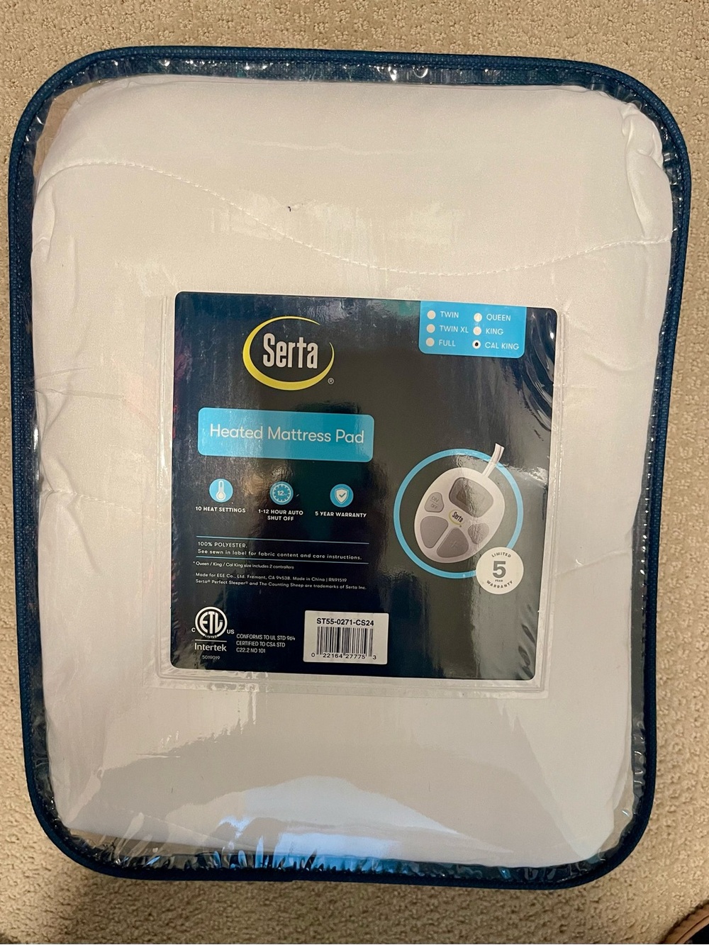 Serta Heated Mattress Pad California King White New in Package